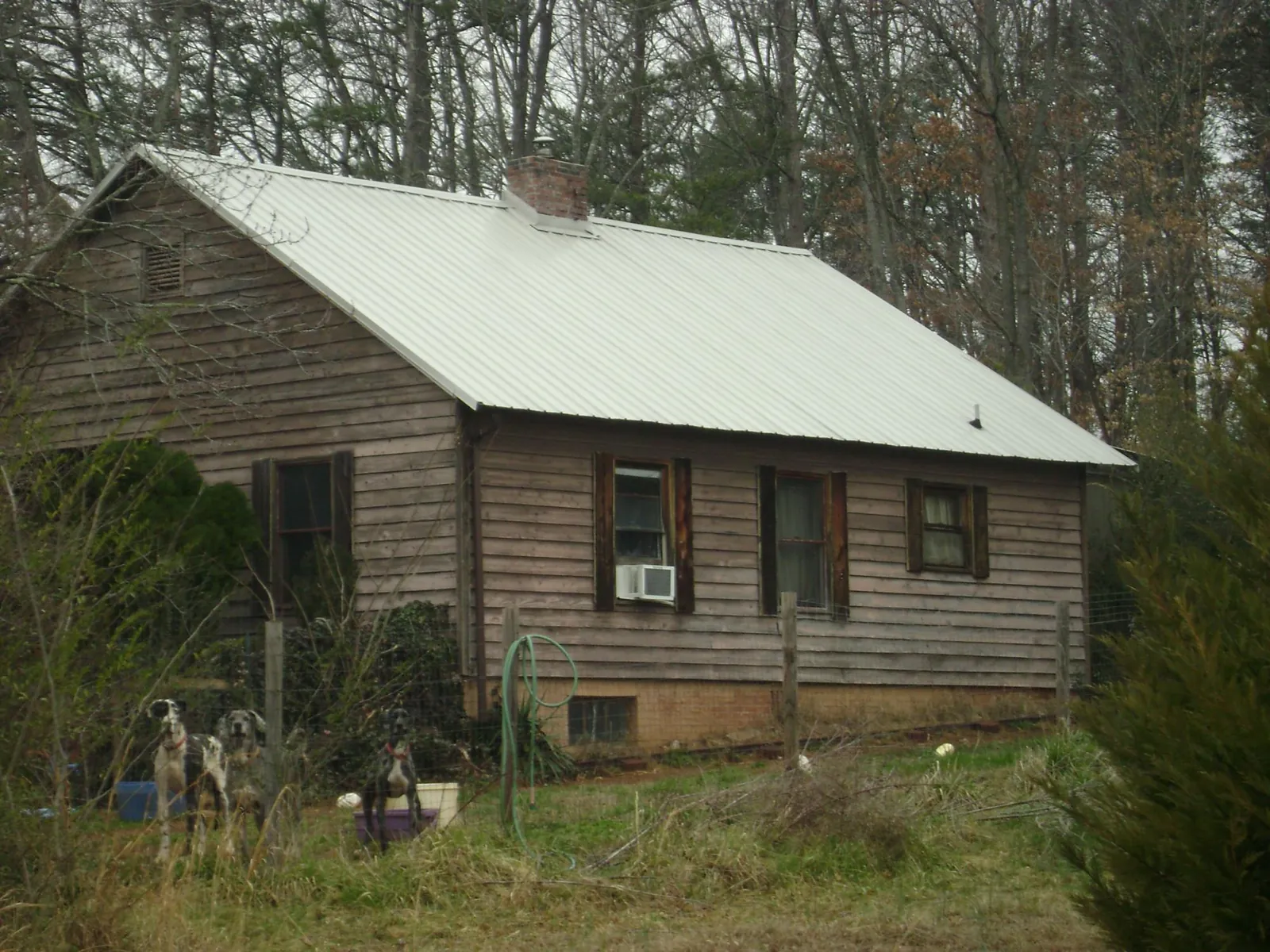 White metal roof on an old wood sided farmhouse, from a Metal Roof Installation job in Hoyt
